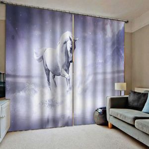 Cortina cortinas tamanho feito sob encomenda pintura a óleo paisagem animal cortinas 3d digital impressão cavalo janela para sala de estar quarto apagão