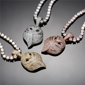 18K Gold Plated Animal Owl Necklace Pendant ICED OUT Full Zircond Diamond with Rope Chain Mens Jewelry