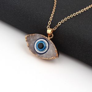 White Black Resin Imitation Stone Evil Eye Pendant Necklace Fatima Hand Charm Necklaces Jewelry