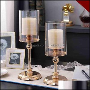 Décor Garden Candle Holders Gold Metal Pilar Centerpieces Table Mantel Wystrój Kominkowy Candlestick Nordic Home Drop Dostawa 2021 FIAV8