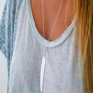 2021 New Fashion Womens Vintage Long Necklace Jewelry Gold/silver Color Simple Feather Pendant Necklaces Jewelry Gifts