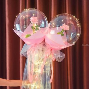 Newled Luminous Balon Róża Bukiet Przezroczyste Bobo Ball Rose Walentynki Prezent Urodziny Party Dekoracje Ślubne Balony ZZF12885