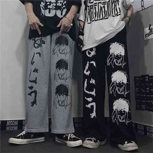 Qweek harajuku anime tryck breda benbyxor kvinnor japanska streetwear sweatpants oversize koreanska stil lösa byxor för kvinnlig 210925