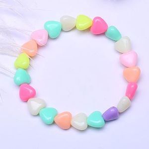 Kids Girls Candy Color Heart Shape Beaded Acrylic Elastic Charm Bracelets Children Birthday Party Decor Jewelry