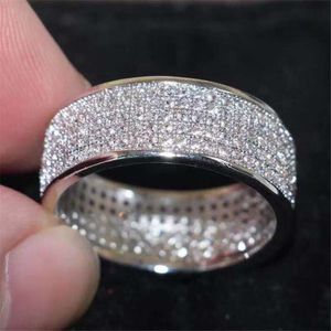 Size 5-10 Sparkling Wedding Rings Luxury Jewelry 10KT White Gold Fill Pave Sapphire CZ Diamond Gemstones Eternity Party Women Engagement Finger Ring Gift