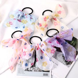 Chiffon Bowknot Elastic Hair Bands for Women Girls Solid Color Scrunchies Headband Hair Ties Ponytail Holder Hair Accessorie