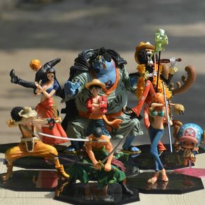 애니메이션 원피스 20 주년 기념 판 Luffy Figure Zoro Sanji Nami Chopper Nico Robin Brook PVC 액션 피규어 모델 인형 완구 X0503