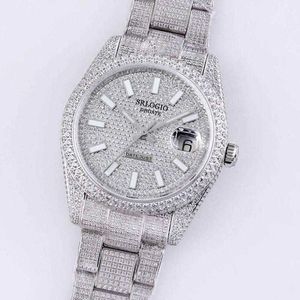 Tam Elmas Erkek İzle 40.6mm Otomatik Mekanik Saatler Elmas Çerçeve Su Geçirmez Safir Saatı DiamondStudded Çelik Bilezik Satışa