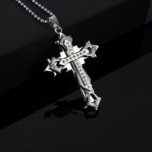 Pendant Necklaces Fashion Silver Color Cross Necklace For Men Black Metal Punk Arrow Trendy Jewelry Gift Collar Hombre