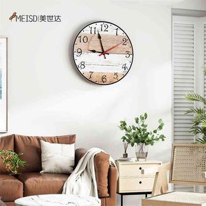 Meisd Rustic Wall Clock Drukuj Kolory Wiszące Sztuki Plakat Vintage Strzałki Zegarek W Round Home Decor Horloge Retro 210325