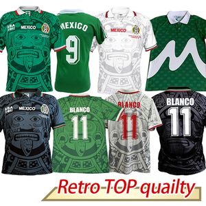 Top Quality1998 Mexiko Retro Vintage Blanco Soccer Jerseys Uniforms Fotboll Broderi Logo Camiseta Futbol