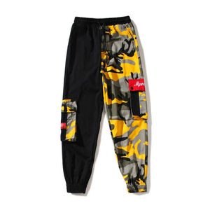 2021 Färg Camo Cargo Pant Mens Baggy Cotton Trousers Hip Hop Harem Casual Hiphop High Fashion Street Male Streetwear Jogger Y0927