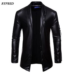 Fashion Mens Leather Jacket Long Sleeve PU Faux Leather Jacket Solid Color Turn Down Collar Cardigan Jacket Men M-XXXL 211111