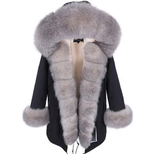 マウモコンの天然の本物の毛皮の襟コート女性の革のジャケット冬の服の爆撃機のジャケットパーカーパッドドーコートロング211129