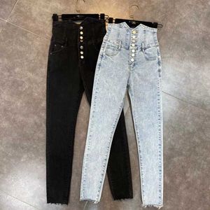 Chegadas de primavera de deat rasgado cintura alta cintura longa calça de lápis mulheres mulheres jeans streetwear ml602 210709
