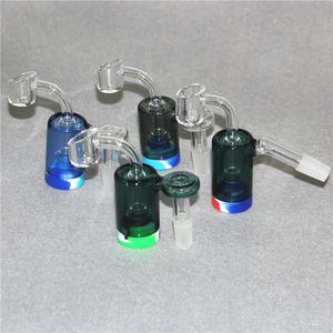 14mm Man 45 90 grader glas askfångare Hookahs Bongs med 5 ml Färgrik Silikonbehållare Reclaimer Tjock Pyrex Ash Catcher för vatten Rökpipor