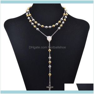 Necklaces & Pendants Jewelrywomens Rosarios Catolicos Para Gold Black Tone Stainless Steel 8Mm Bless Rosary Beads Chain Fashion Sweater Neck