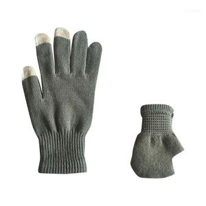 Fem fingrar handskar 1pair unisex vinter cashmere knit silikon glidd tjockare varma fleece magiska vindtäta handske soft stretchy # 1