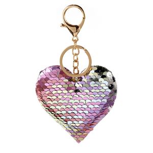 2022 Nova festa de cadeia de chaveiro Favor reflexivo brilhante pêssego coração jóias com lantejoulas coloridas bolsa de amor pingente