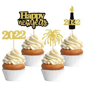 4 Sztuk Happy Year Cupcake Topper Cake Picks na rok 2022 Eve Urodziny Boże Narodzenie Dom Ciasto Flaga Party Decoration 211216 \ t