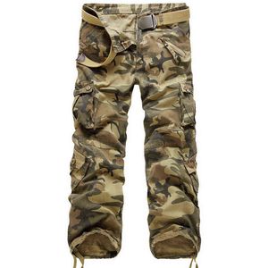 Nova Marca Carga Calças Homens Militares Calças Straight Mens Casual Cotton Camo Multi-bolso Calças Homem Jogos Hip Hop Long Truers H1223