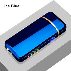 Toptan satış LED Gadget Toptan Buz Yüzey Çift Arc Elektronik Çakmak Rüzgar Geçirmez Alevsiz USB Şarj Işık Sigara İçmek İçin Elektrikli Çakmaklar