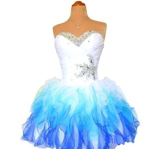 Sweet Crystal Cekiny Mini Sukienka Homecoming 2021 Sweetheart Frezowanie Lace Up Tulle Plus Size Graduation Cocktail Prom Party Gown H04