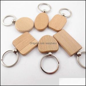 Keychains Fashion Aessory Fahmi Jewelry 2021 Creative Wood Keychain Key Chains Round Square Rec Shape Blank trägringar Diy Holders Presents