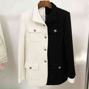 HIGH STREET Modedesigner-Jacke für Damen, Farbblock-Wollmischung, Tweed-Mantel 210521