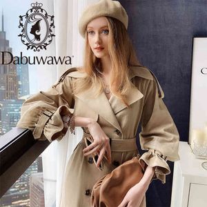 Dabuwawa Khaki Primavera Outono Windbreaker A-Linha Botão de Bolso Feminino Trincheira Suave Street Moda Outwear Senhoras Do1atc002 210520