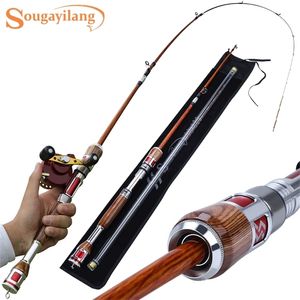 Wholesale ice fishing handles for sale - Group buy Sougayilang cm Sections Carbon Fiber Ice Fishing Rod with Lightweight Wooden Handle Winter Rods Tackle Gear