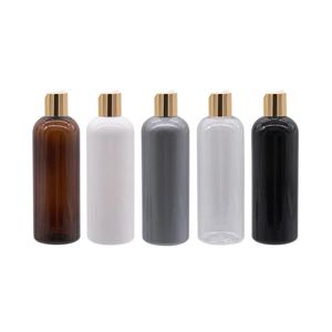 Garrafas de armazenamento JARS 20 pcs 300ml vazio preto líquido sabão loção de garrafa cosméticos recipientes de ouro disco de alumínio de ouro tampa superior, tampa de metal