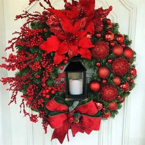 エレガントな赤いクリスマスの花輪シャンパンゴールドクリスマスリース窓口の壁飾り装飾ホームコレクションアクセサリー211104