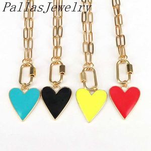 5Pcs Fashion plated copper Carabiner with enamel heart shape charm necklace jewelry,popular copper chain necklace X0707