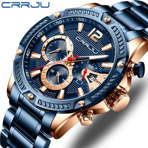 남성 시계 CRRJU 스테인레스 스틸 시계 망 탑 브랜드 패션 크로노 그래프 캘린더 쿼츠 맨 시계 Reloj Hombre 210517