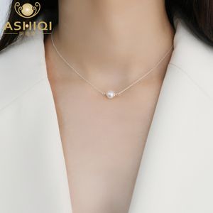 ASHIQI Natural Freshwater Pearl Necklace 100% Genuine 925 Sterling Silver Chain Jewelry for girls women 2020 fashion