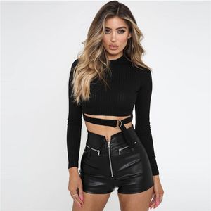 Preto Colheita Vermelha De Malha Camisola De Manga Completa O-pescoço Mulheres Pullovers Sexy Club Hollow Out Belt Outono Suéter Casual Pull Femme 210507