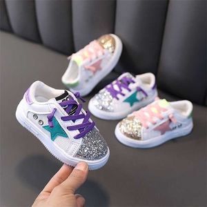 Kids Shoes Sparkling Sneakers Star Boy Girl Rubber Sole Baby Children's Flash Fashion 211102