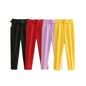 TRAF Za Women Pants Fashion High waist Brown Black Woman Trousers office Beige Streetwear Female clothing 210915