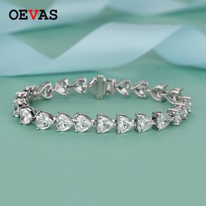 OEVAS 100 % 925 스털링 실버 스파클링 6 * 6mm 심장 높은 탄소 다이아몬드 팔찌 여성을위한 결혼식 파티 파티 쥬얼리 도매