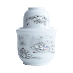 Snowy Mountain Japon Sake Servis Set Drinkware için Bir Peyzaj Boyama Porselen Kalıplı Kara Şarap Şarap Likör