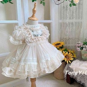 Hiszpański Vintage Lolita Baby Girls Sukienka Koronki Mesh Drukuj Urodziny Party Wielkanocny Sukienki Księżniczki Dla Dziewczyny 12m-6T A164 G1129