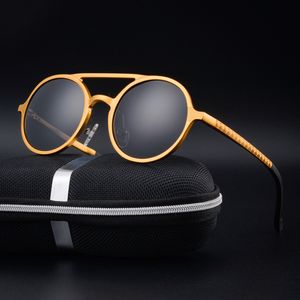 레트로 라운드 스팀 펑크 선글라스 남성 여성 알루미늄 남성 편광 된 Sunglasse 클래식 운전 남성 안경 oculos de sol uv400