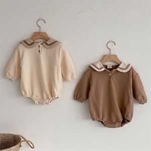 秋冬幼児ベイビー男の子女の子プレッピースタイルロンパース衣料品キッズボーイガール長袖服210521