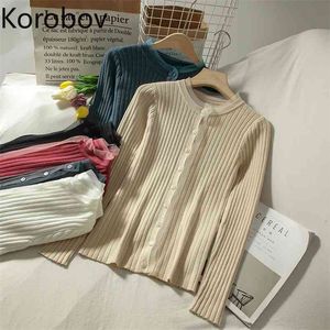 Korobov Women Sweaters Korean Autumn Long Sleeve Single Breasted Thin Sueter Mujer O Neck Preppy Style Short Knit Cardigans 210430