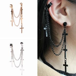 Exaggerated Cross Clip Earring Cuff One-piece Piercing Tassel Pendant Clip-on Ear Jewelry Punk Earrings for Girls Women 1 Piece