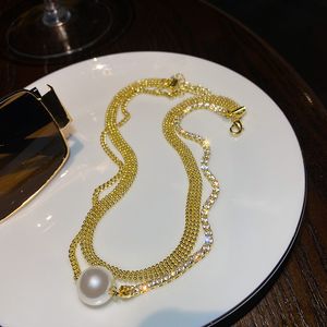 Produkt Pearl Pendant Double Necklace Gold Plate Chain för Kvinnor Smycken Rabatt