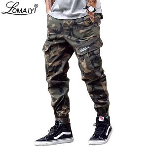 Lomaiyi Camo Jogadores Homens Calças de Carga Mens Military Black / Camuflagem Calças de Algodão Puro Masculino com Bolsos BM305 210715