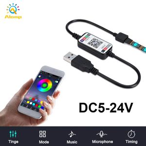 Mini Wireless RGB Strip Bluetooth Controller DC5-24V USB Cable APP Control for Flexible Tape Ribbon Led Strips Lights