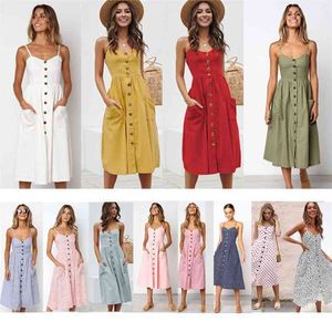 Summer Solid Color Striped Pocket Sling Single-Breasted Women Dress Fashion Sexy Off Shoulder Backless Maxi Femme 210517